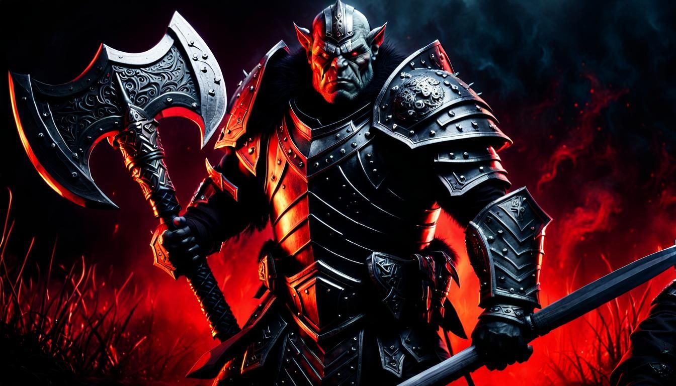 Orc Warrior in Black Armor with Battle Axe