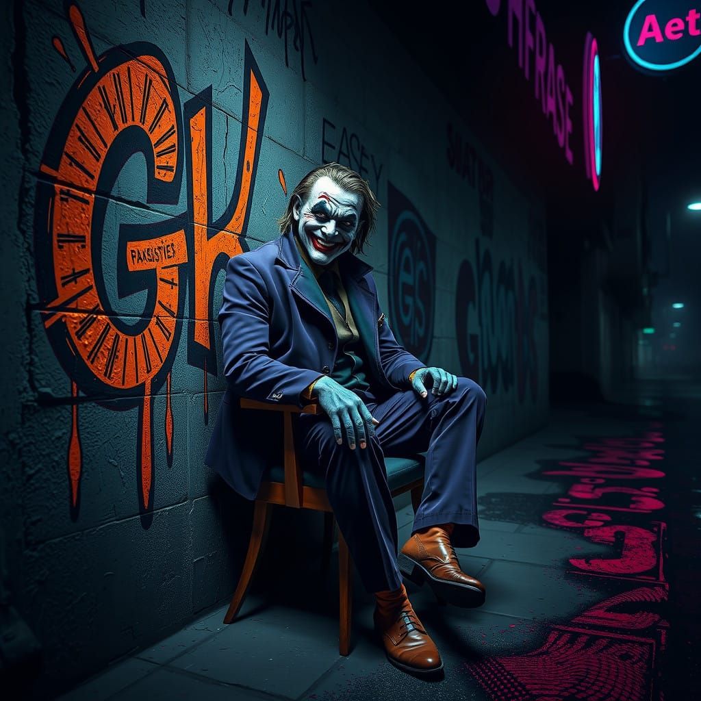 Mad Joker in a Dystopian Cityscape