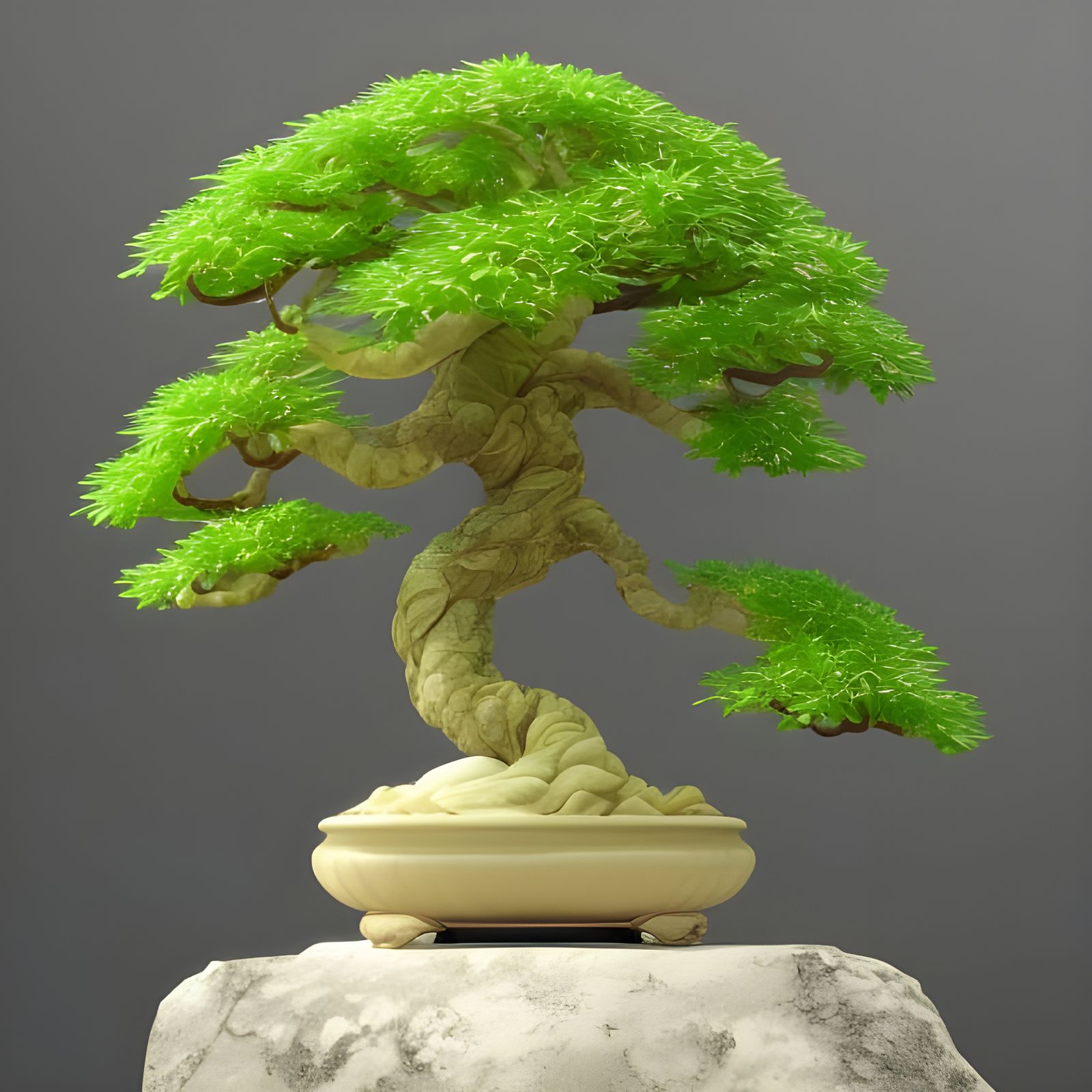 Glowing Glass Bonsai Tree in Matte Painting Style
