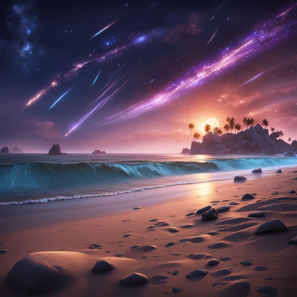 Beach Under Shooting Stars: Fantasy Concept Art