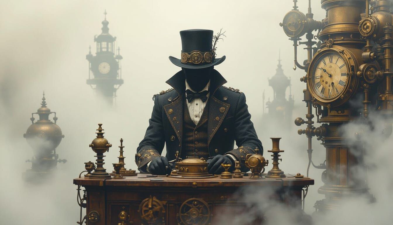 Steampunk Ritual in Dreamlike Surrealist Style