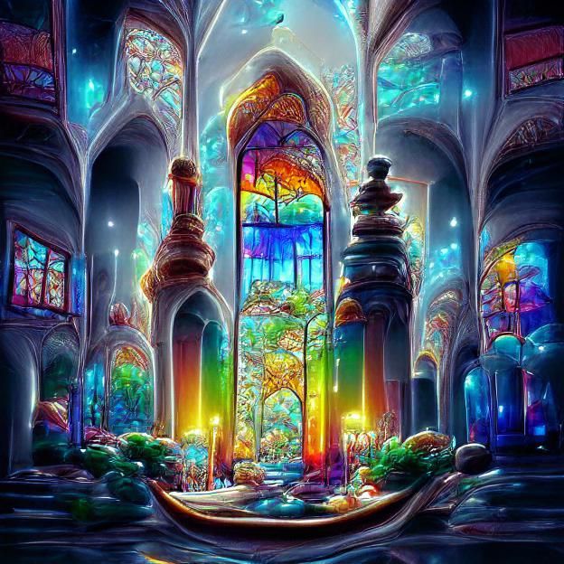 Rainbow Stained Glass Cathedral in Fantasy Digital Painting ...