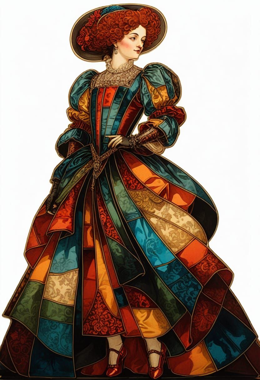 Proud French Courtier in Vivid Ballroom Dress Illustration