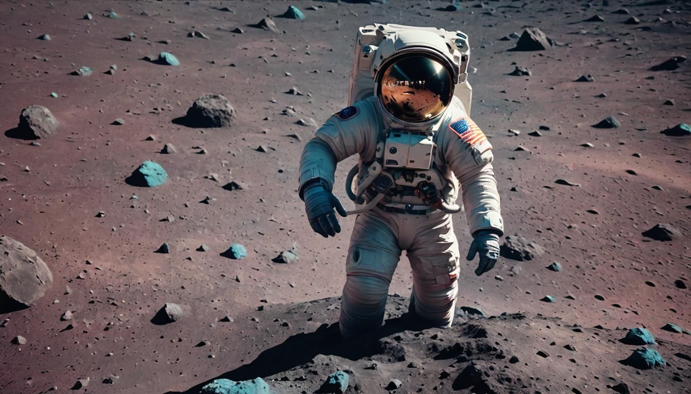Astronaut on Moon's Jagged Surface in Sci-Fi Art