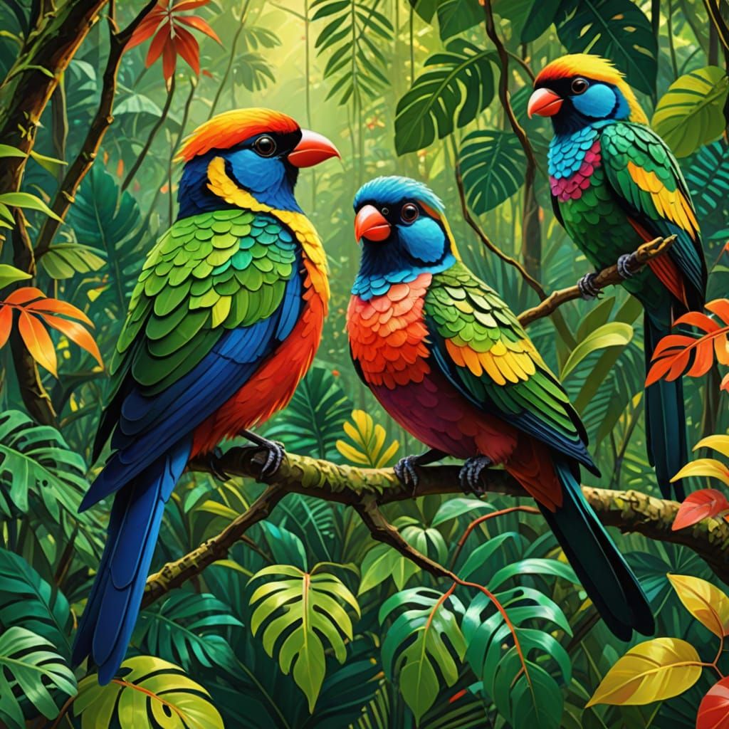 Colorful Bird in Rainforest: Digital Art