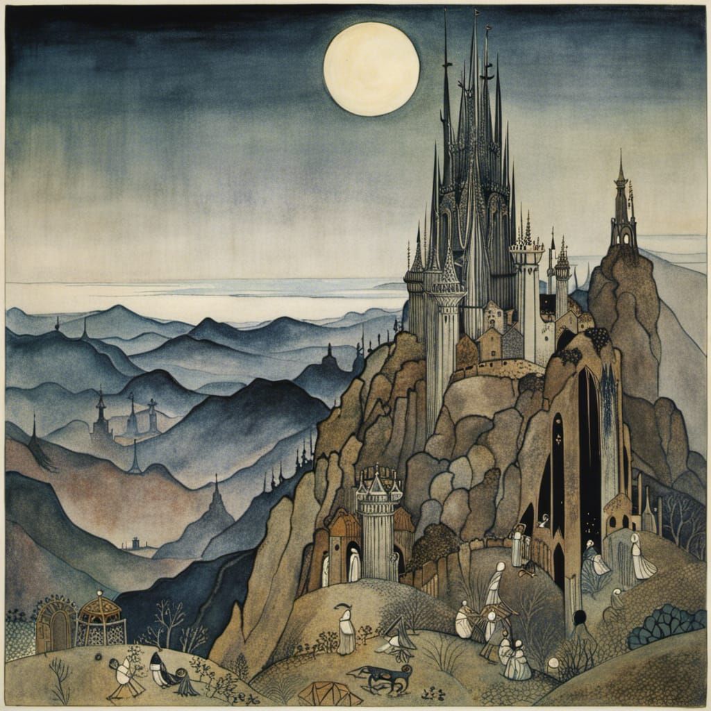 Mountain Tower Ruins in Illustration Style