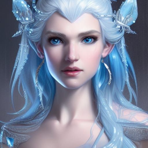 Icy Elf Queen Portrait in Digital Art Style
