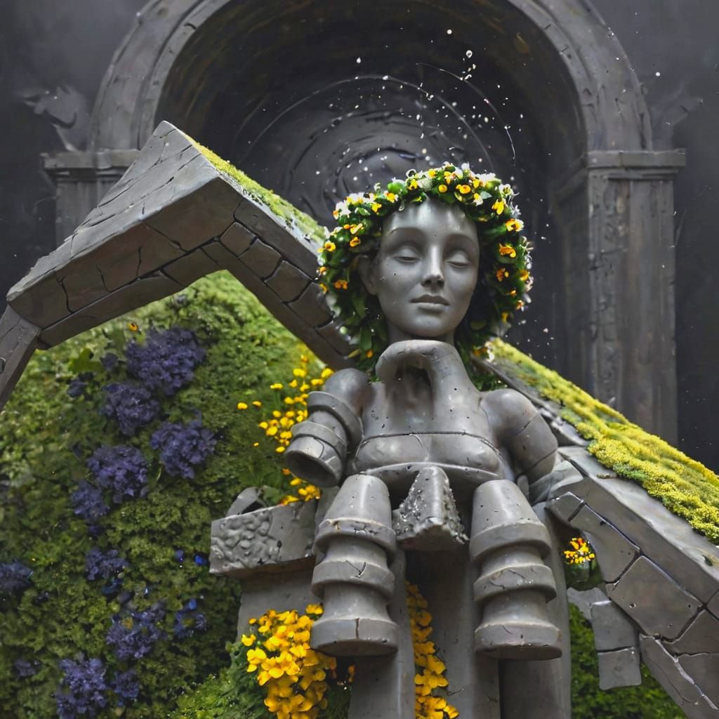 Quantum Gargoyle Shimmering in Flower Pots