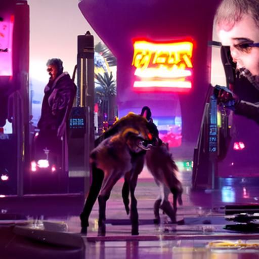 Wolves Hunt Las Vegas Strip in Cyberpunk Style