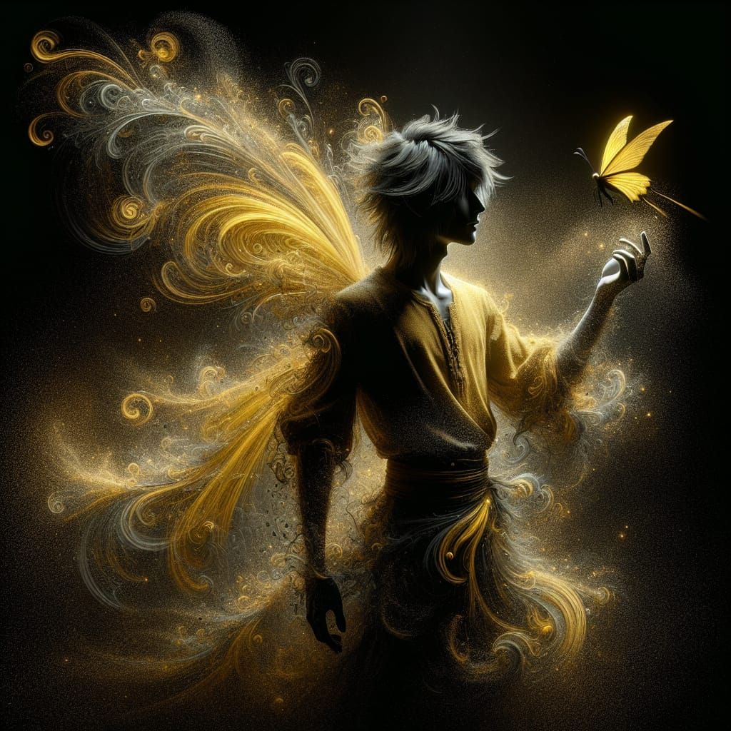 Ethereal South Asian Fairy with Golden Wings