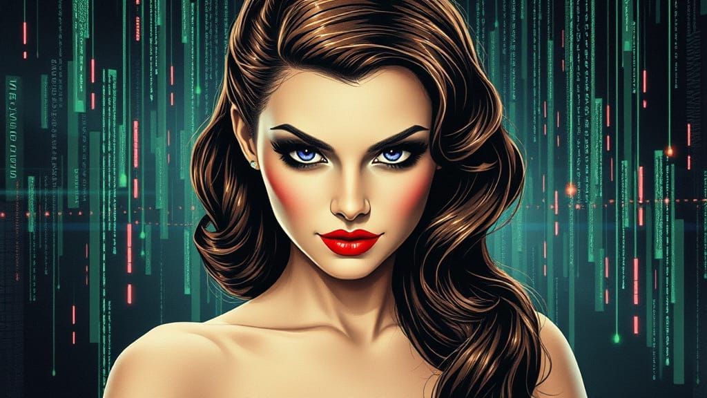 Digital Avatar Pin-Up Fusion: Renaissance Meets Glitch Art