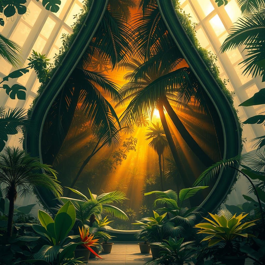 Lush Tropical Forest Inside a Teardrop at Sunset