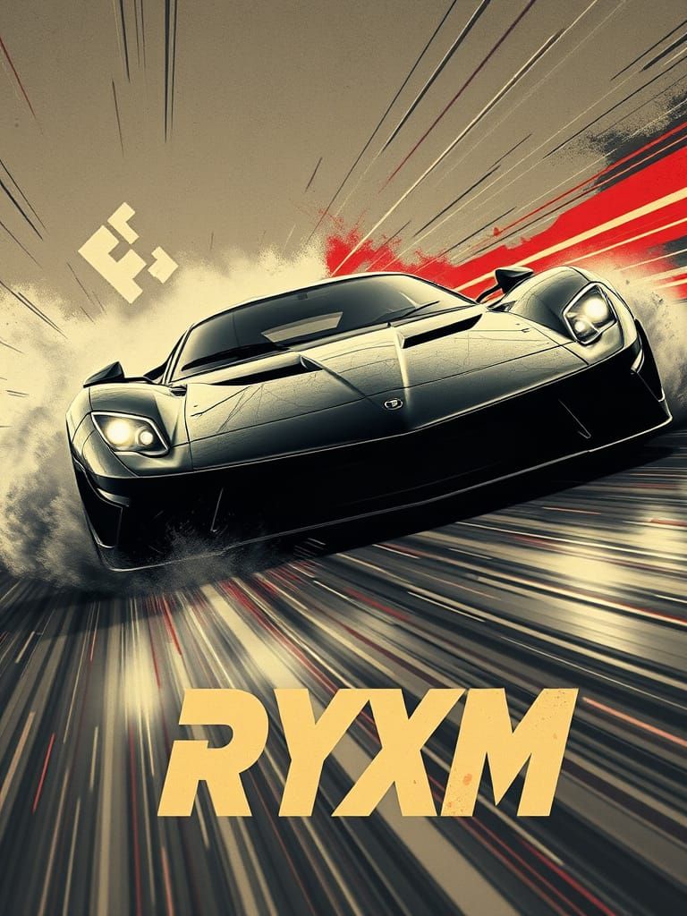 Brutalist Retro-Futurism Poster: Aggressive Sports Car in Mo...