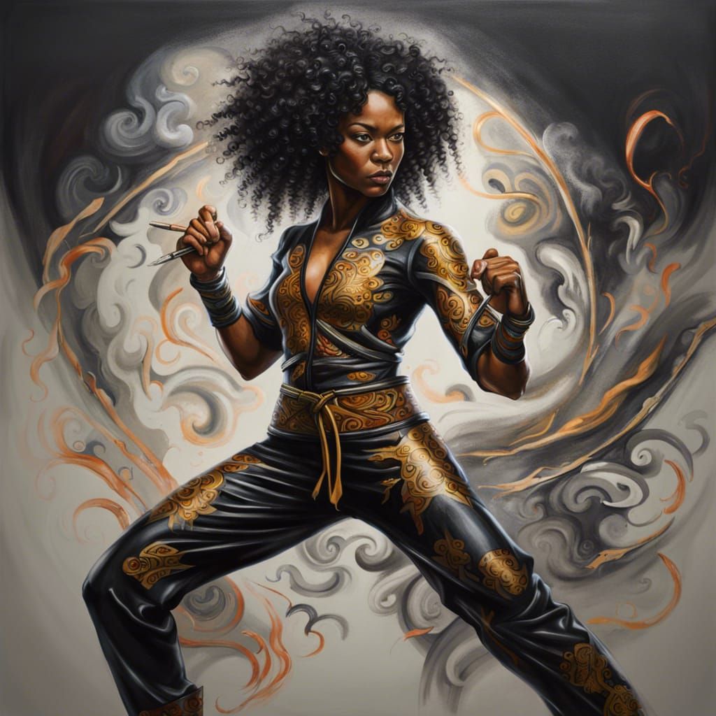 Kung Fu Girl Fighter in Hyperdetailed Matte Painting