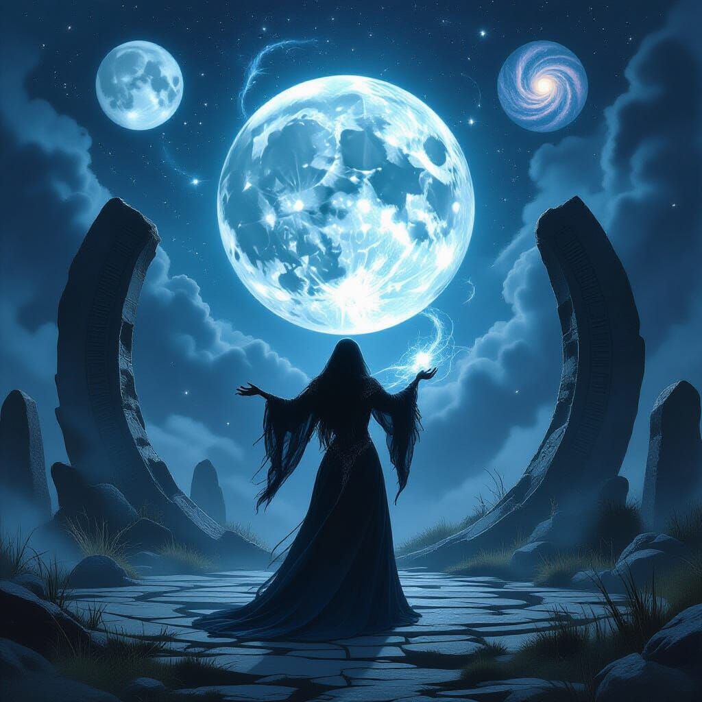 Spectral Witch Ritual Under Twin Moons in Gothic Cosmic Styl...