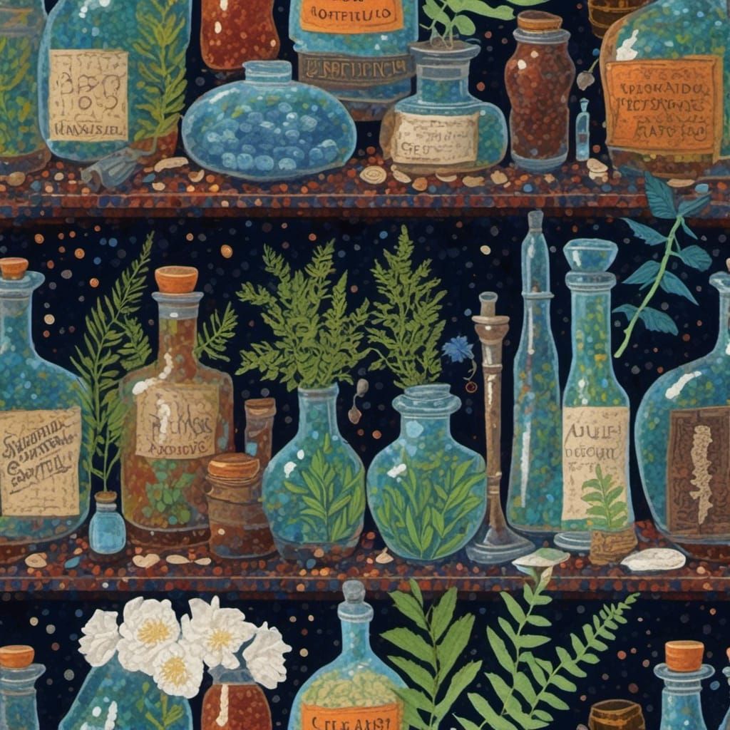 Pointillist Apothecary Lab with Magic Potions