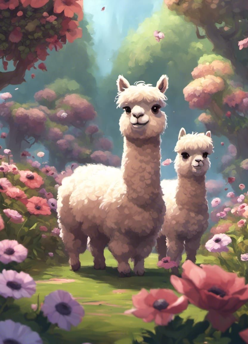 Alpacas Ambling Among Anemones, Whimsical Art