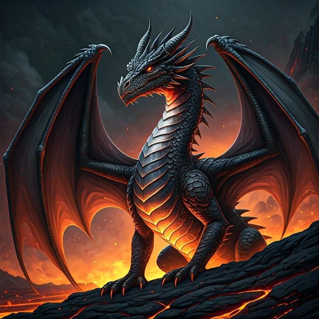 Majestic Lava Dragon in Volcanic Landscape