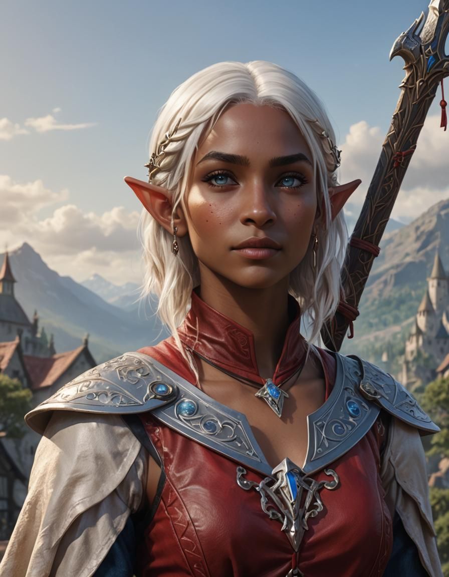 Fantasy Elf with Platinum Hair in Unreal Engine Style