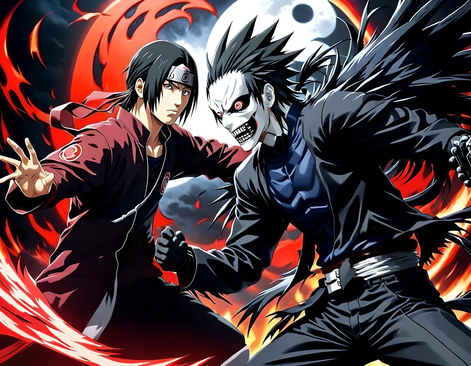 Epic Battle: Itachi Uchiha vs Ryuk in Hyperrealism