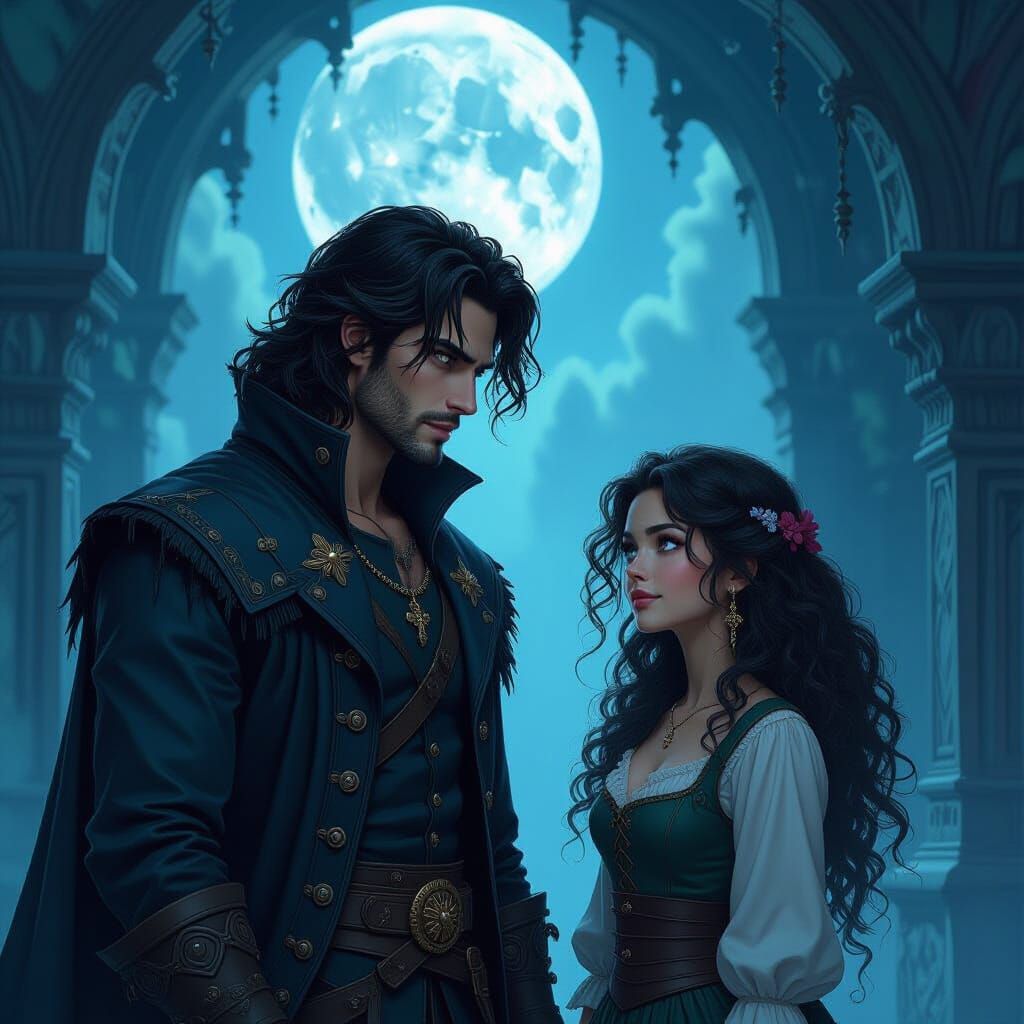 Mystical Encounter: Prince and Woman in Ethereal Refuge