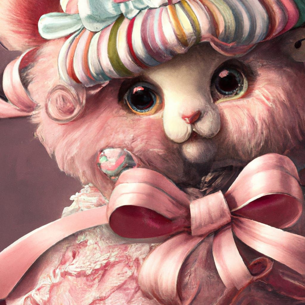 Anthropomorphic Pink Cat-Bear Portrait in Art Nouveau Style