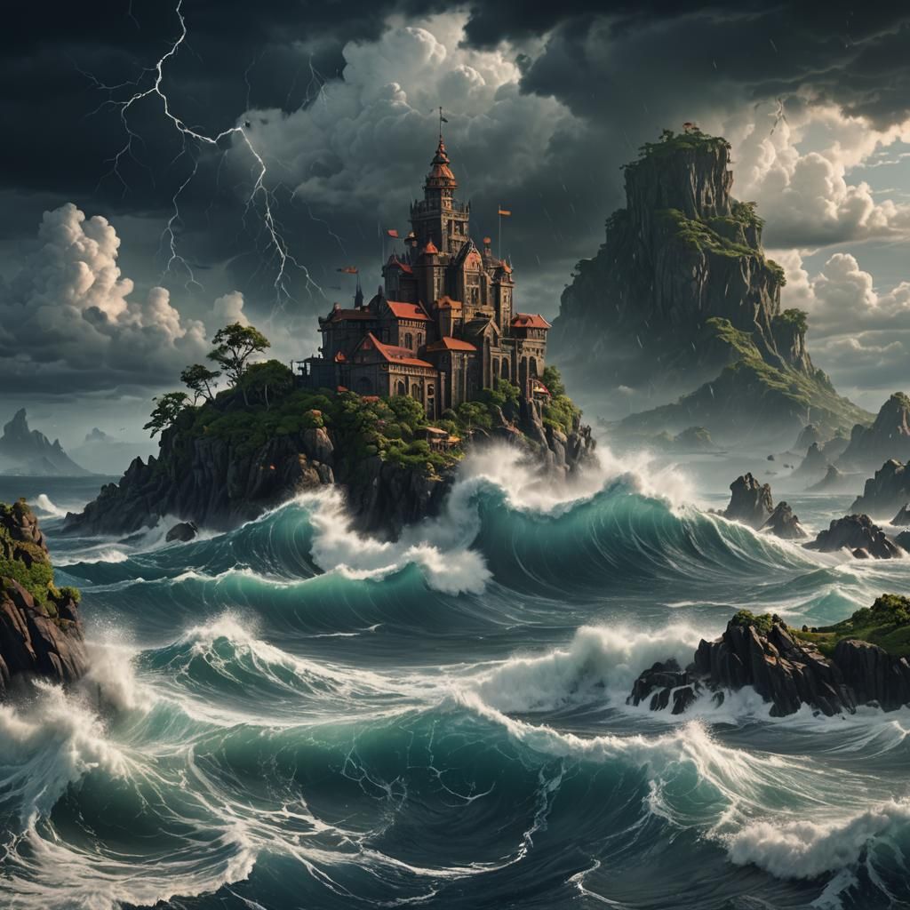 Stormy Island Fantasy Concept Art in 8K