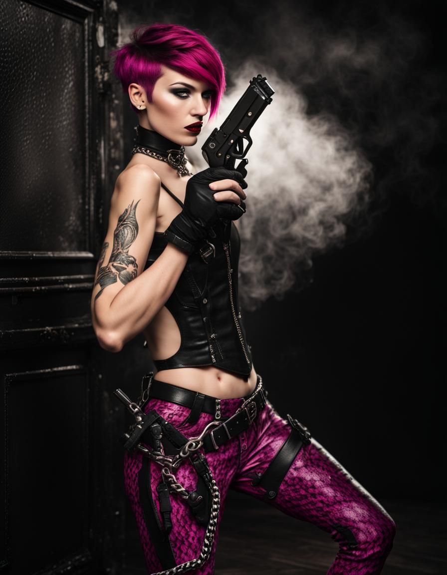 Punk Rock Woman with Pistol in Digital Art