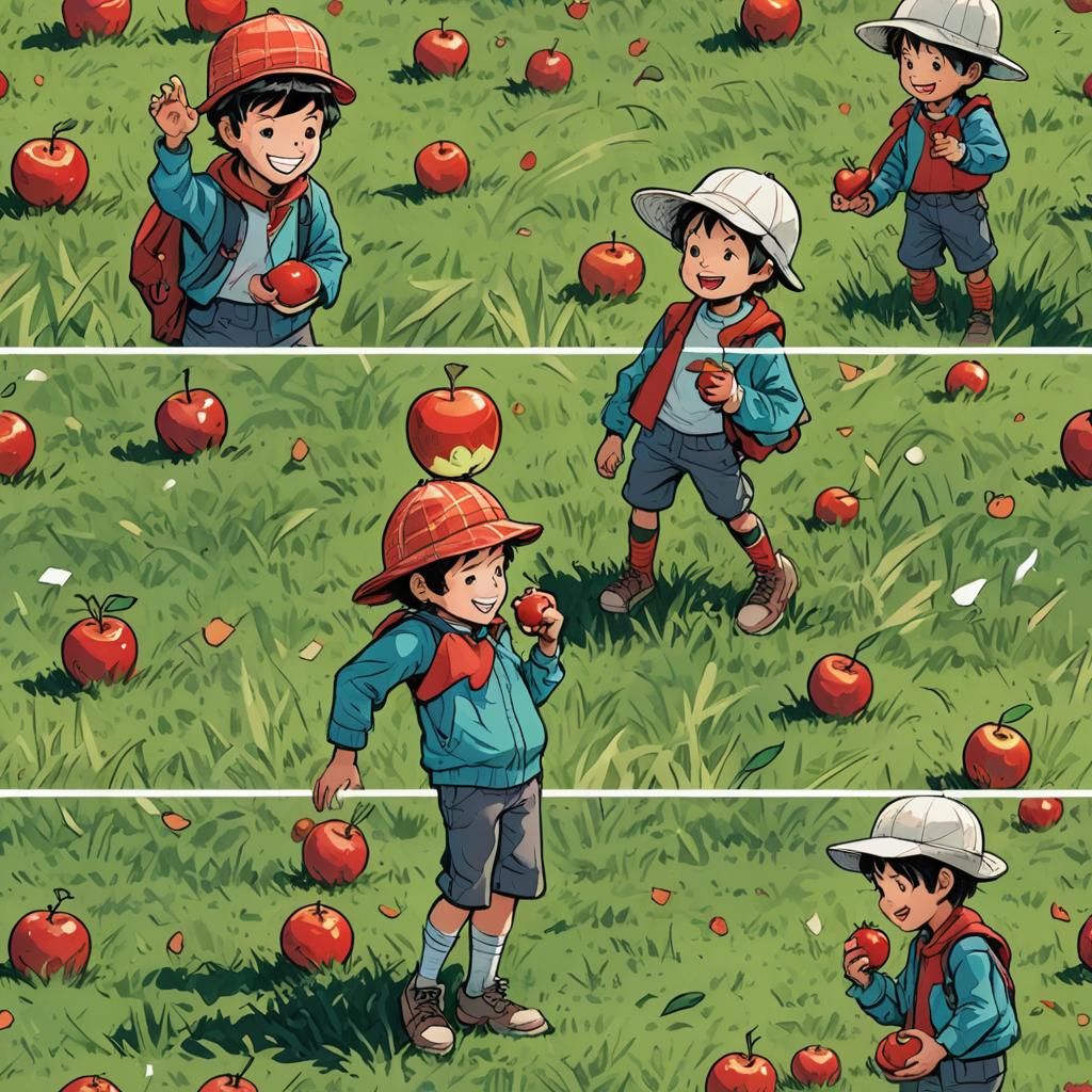 Boy and Apple Comic Strip in Chibi Style