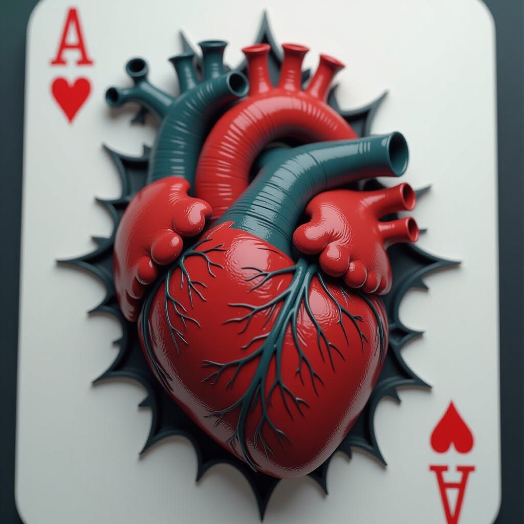 Dark Energy Heart on Playing Card in Digital Art Style