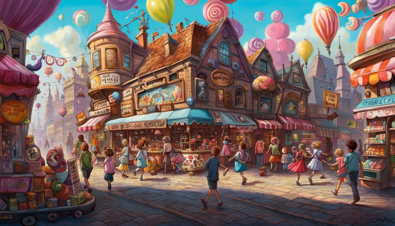 Candy Shop Painting in Decopunk Style