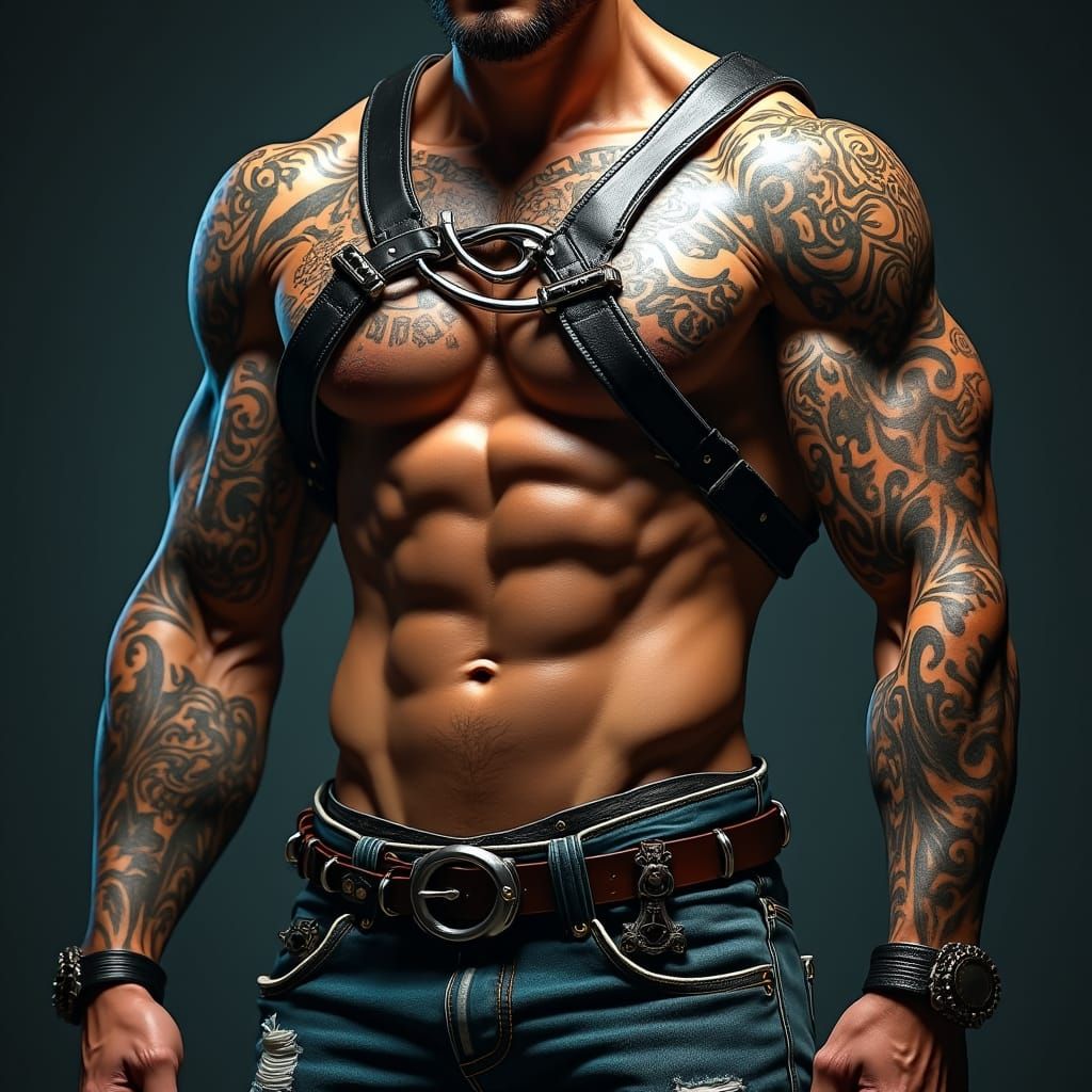 Muscular Torso with Tattoos in Fantasy Matte Painting