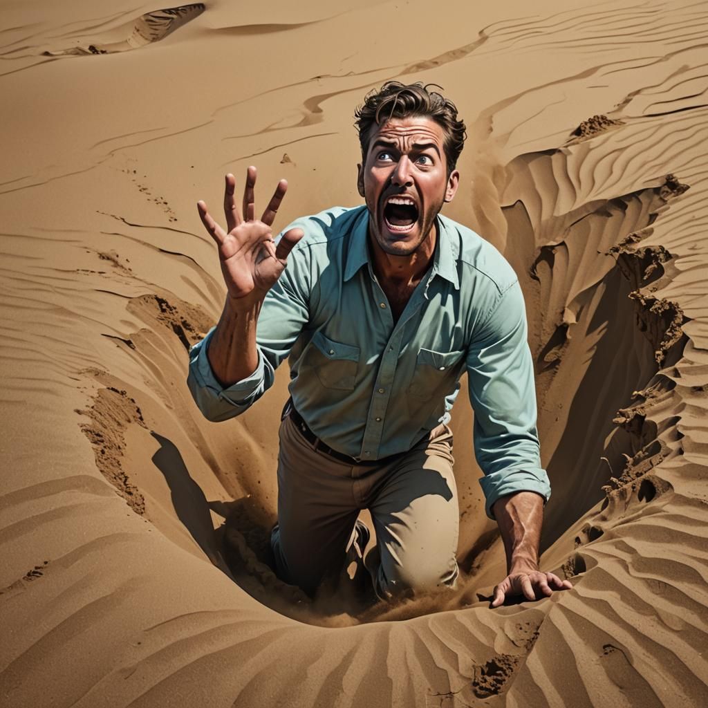 Man Trapped in Quicksand: Comic Book Illustration