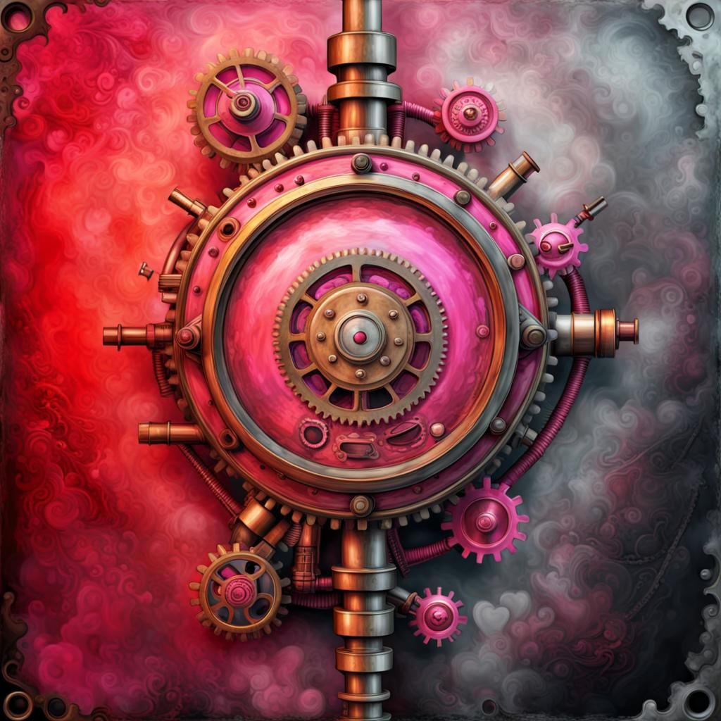 Steampunk Valentine Industrial Design in Oil Painting Style