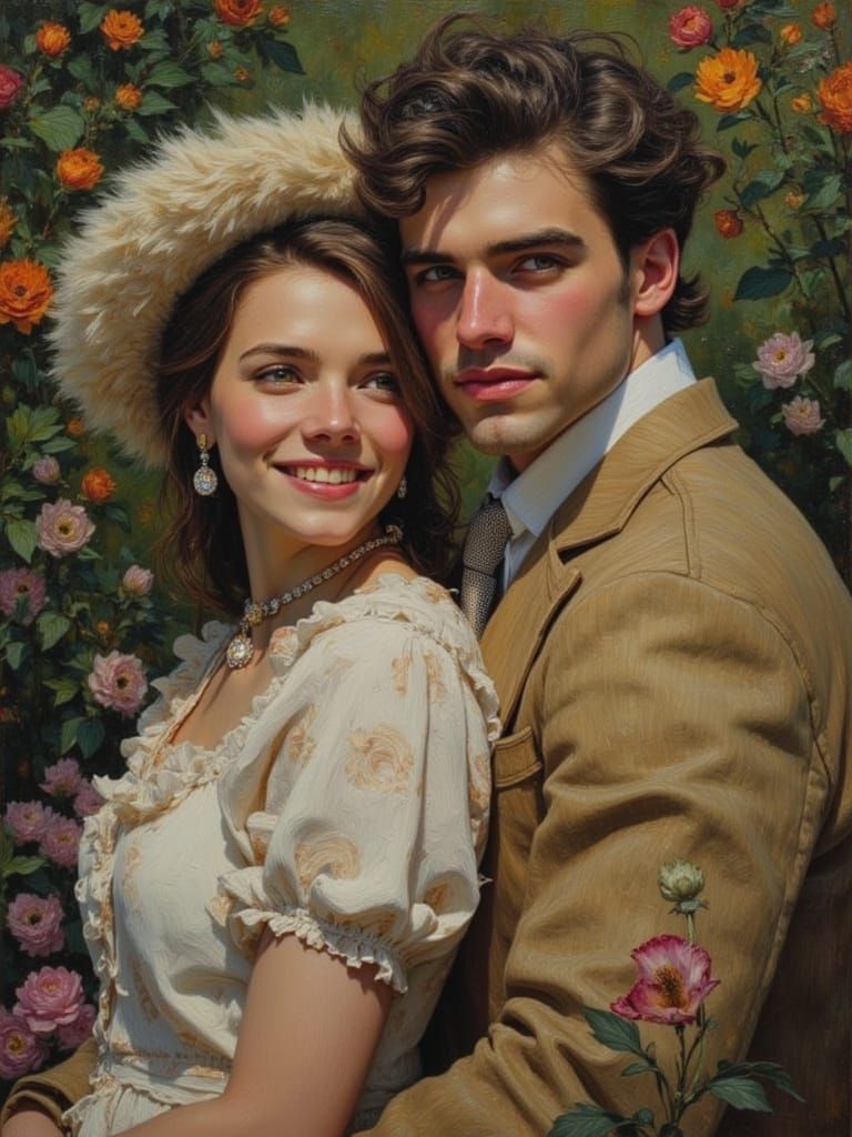 Cats Basking in Sunny Garden, Impasto Oil Painting