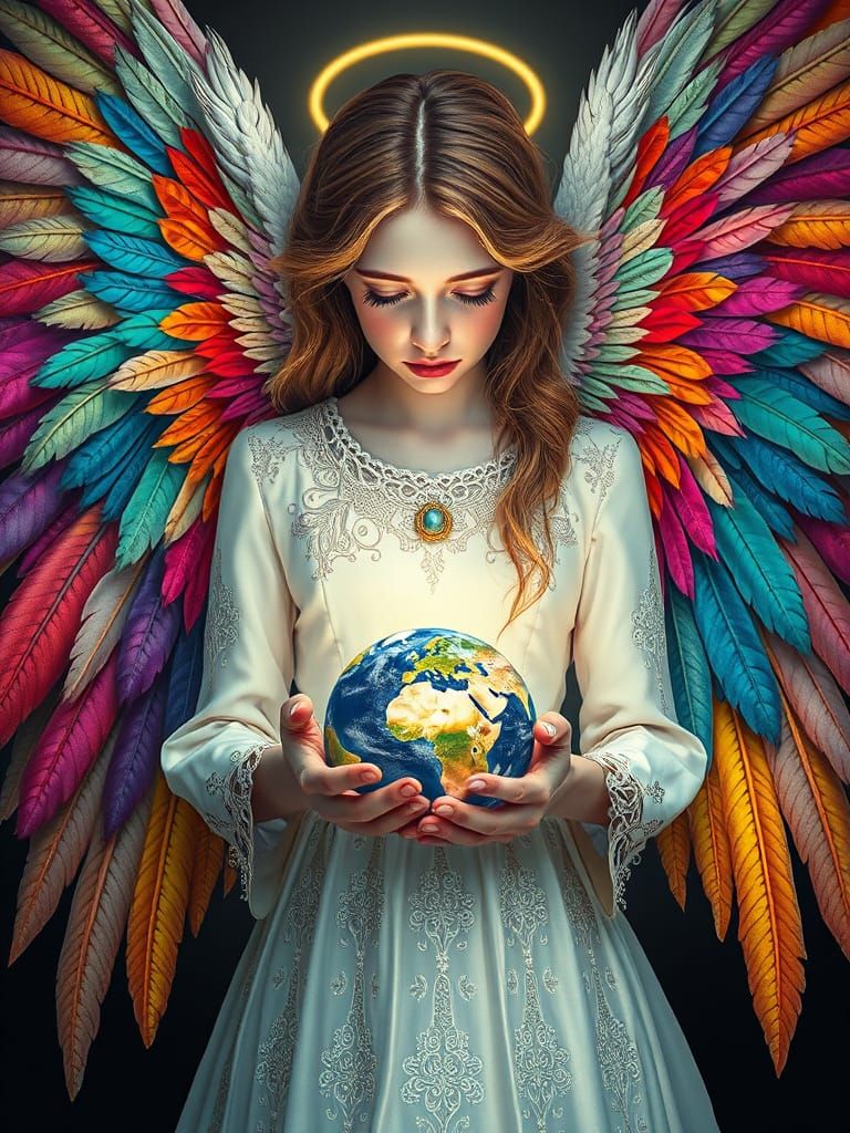 Ethereal Angel Healing Earth: Digital Art