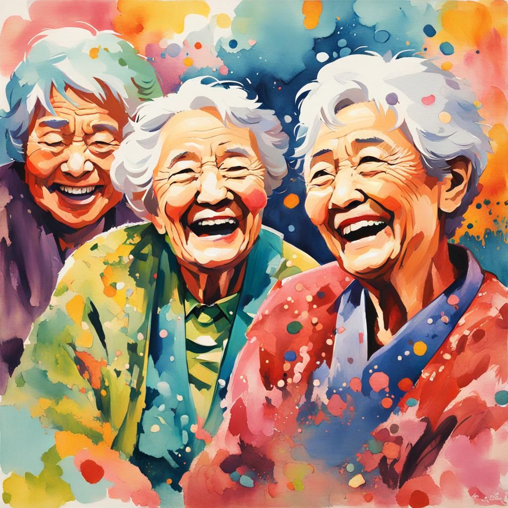 Laughing Grandmas: Abstract Anime Art in Gouache