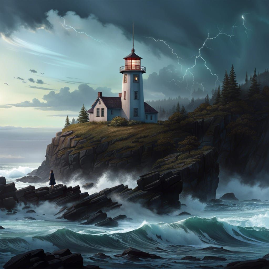 Desolate Seaside Town: Lovecraftian Dark Fantasy Digital Art