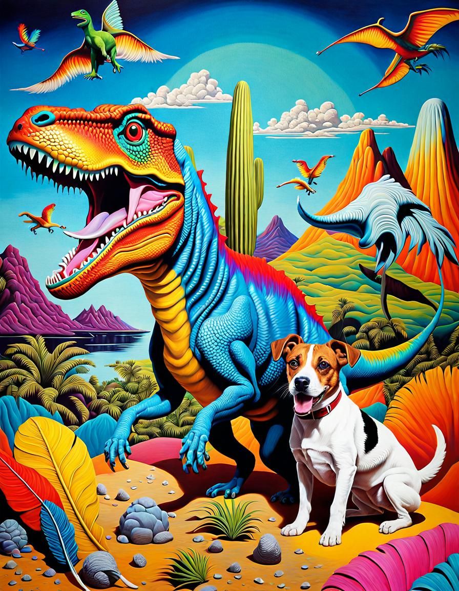 Surreal Jurassic Dog in Pop Art Style