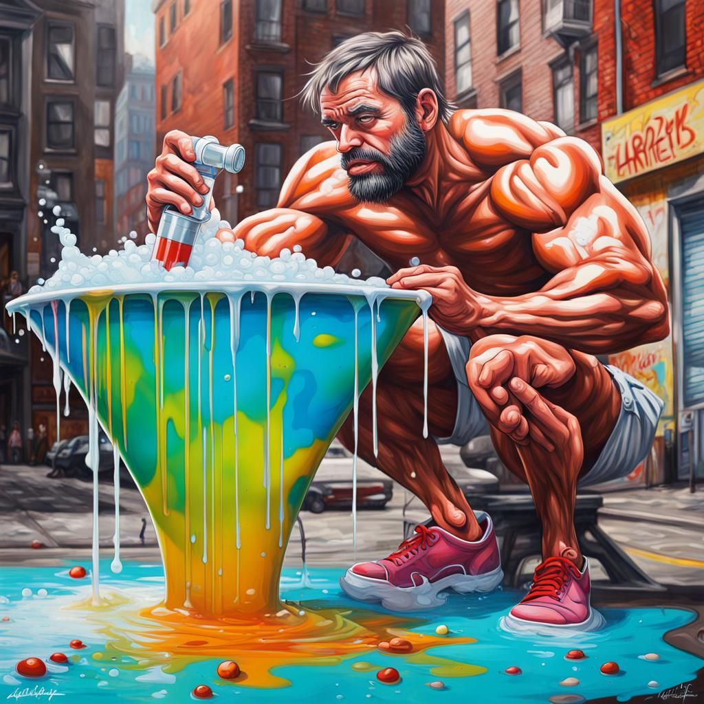 Muscle Man Bathes in Martini: Graffiti Art