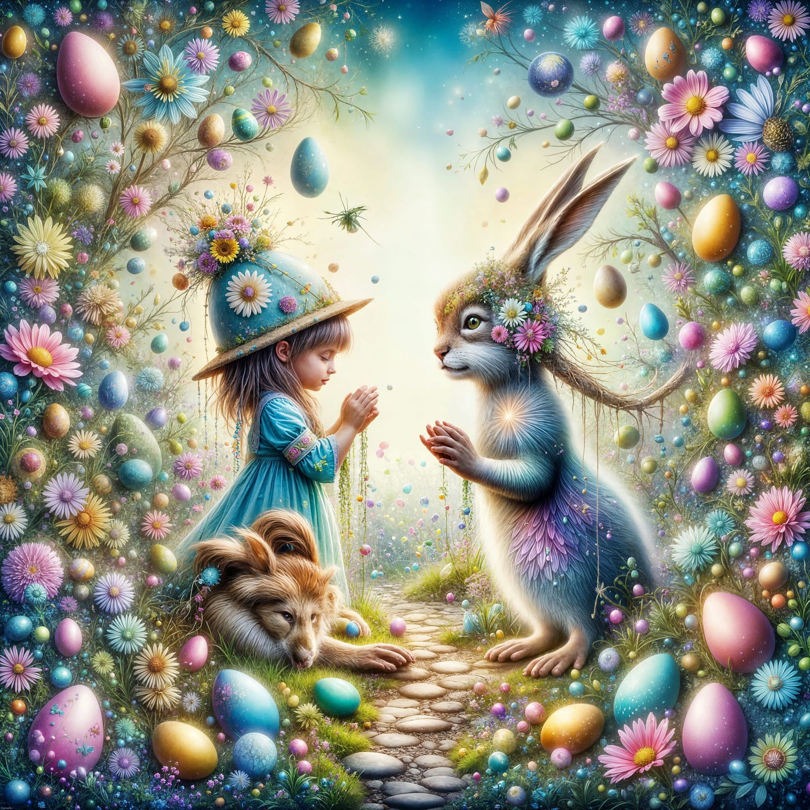 Whimsical Easter Adventure in Vibrant Pastel Landscapes