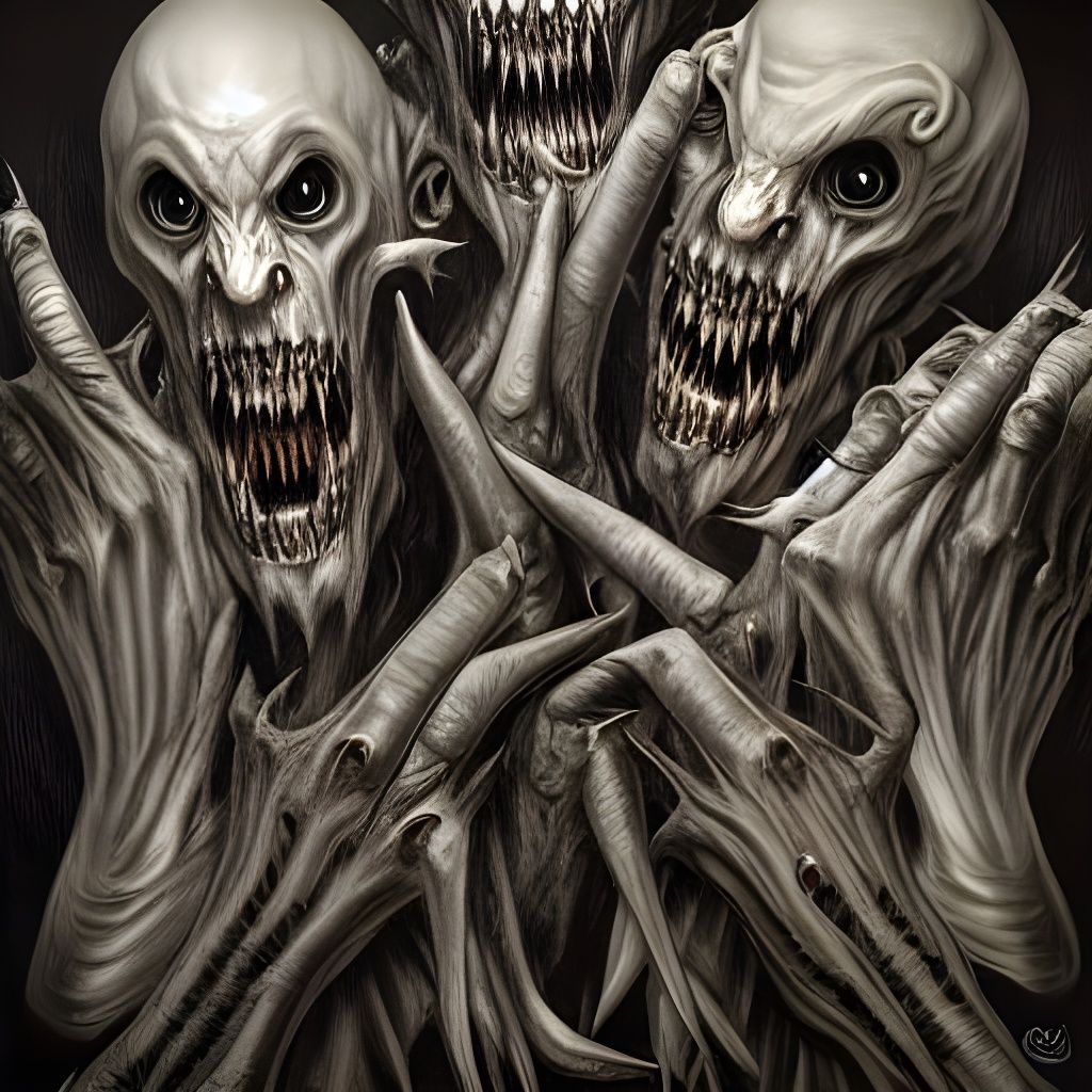 Eerie Horror Art: Sharp Teeth and Elongated Forms