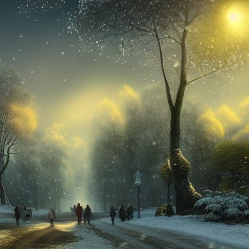 Christmas in Snowy Village at Sunrise