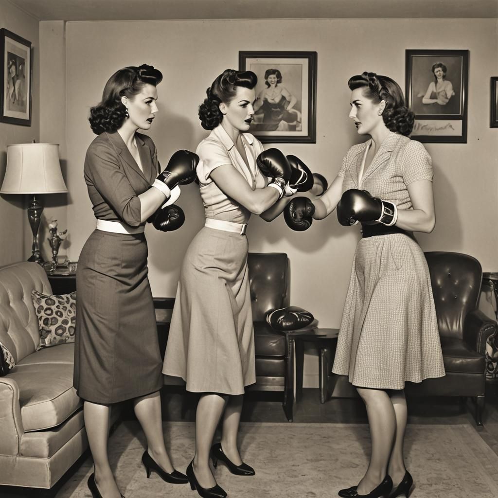 Pinup Housewives Catfight in 1940s Style