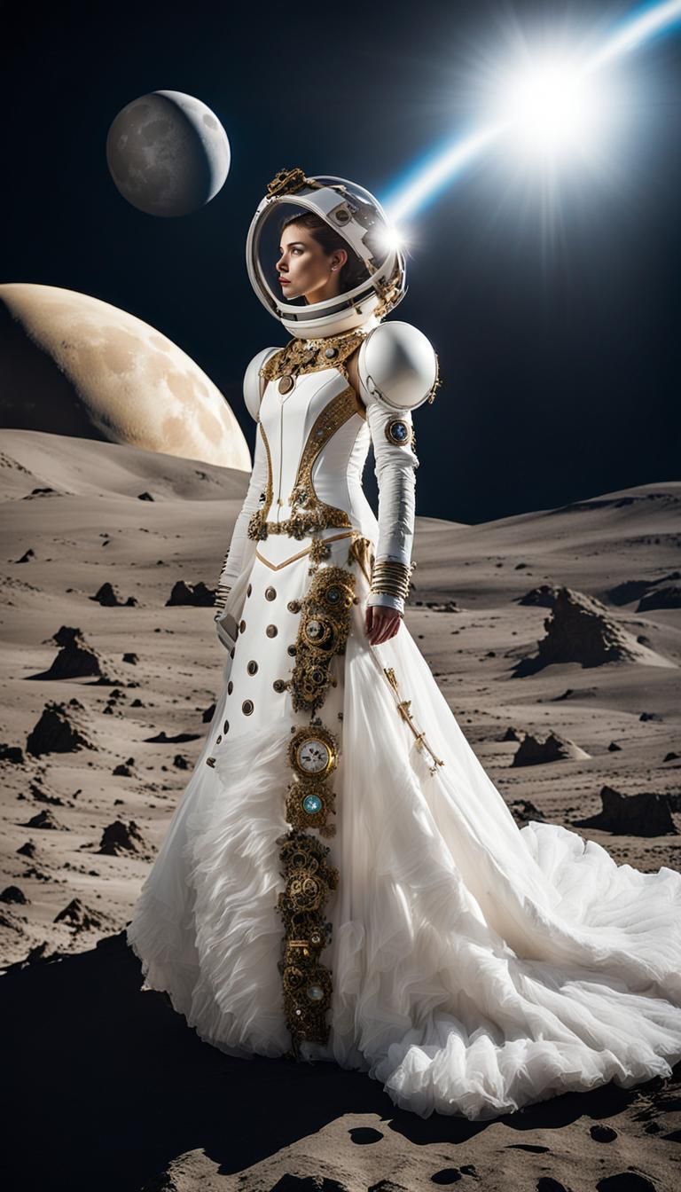 Steampunk Spacesuit Wedding Gown on the Moon