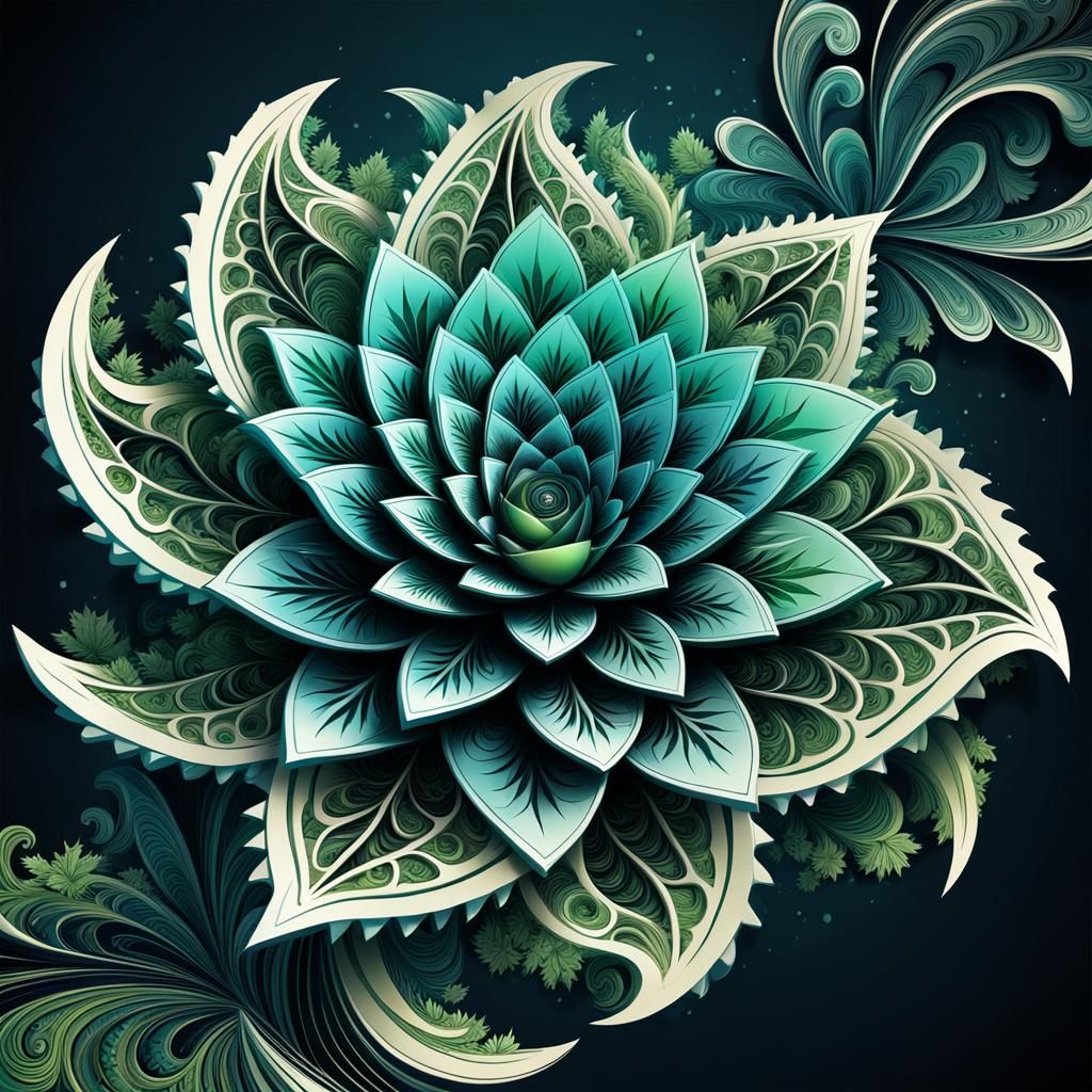 Abstract 3D Cannabis Logo with Fractal Design