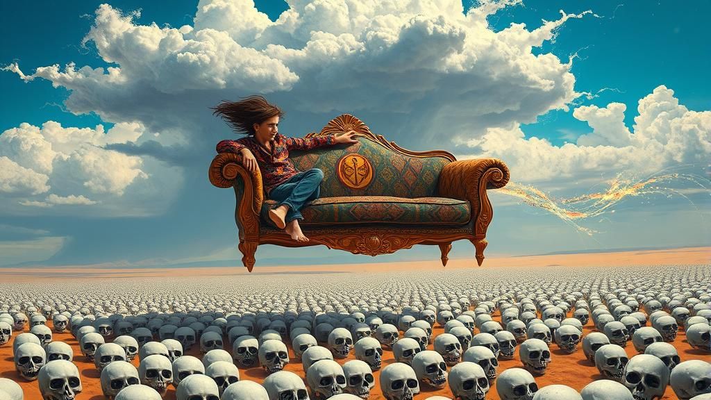 Flying Couch Adventure in a Surreal Dreamscape