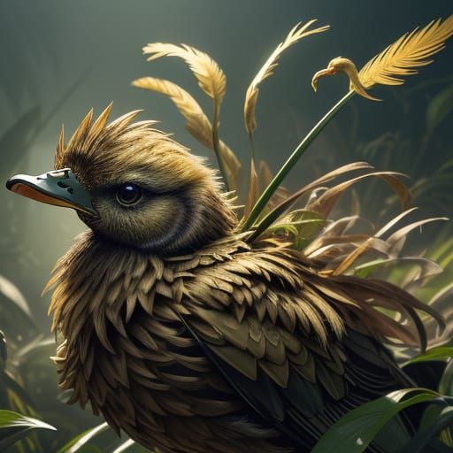 Determined Duckling in a Golden Landscape