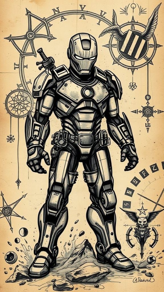 Steampunk Iron Man in Sketchbook Style