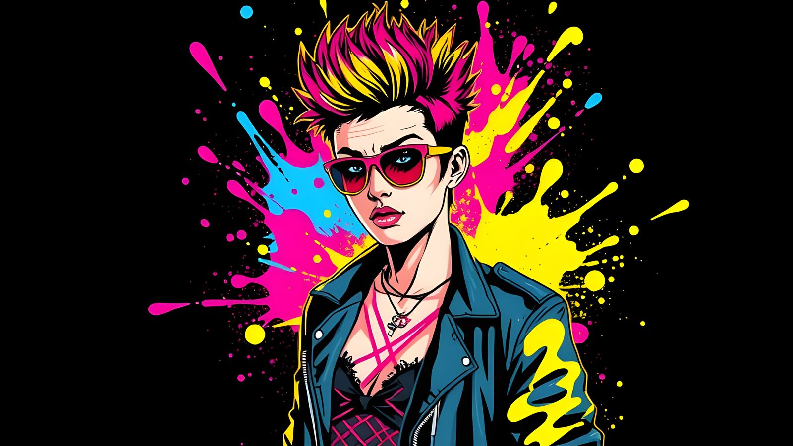 Colorful Ink Splatter Punk Rocker in Pop Art Style